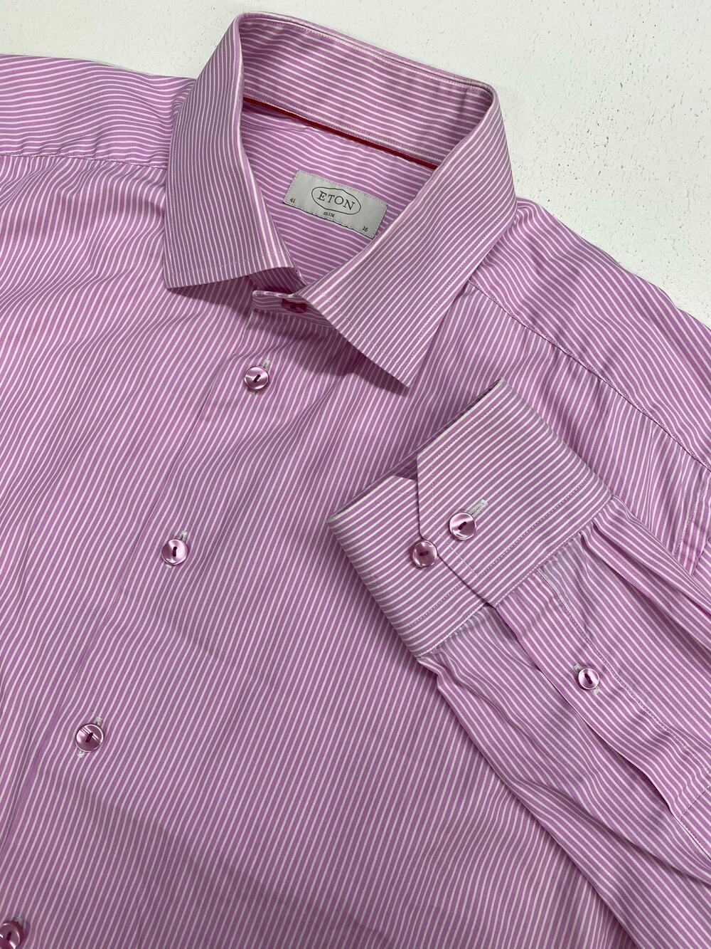Men ETON of Sweden Slim Fit pink stripe cotton button up dress shirt, 16-41